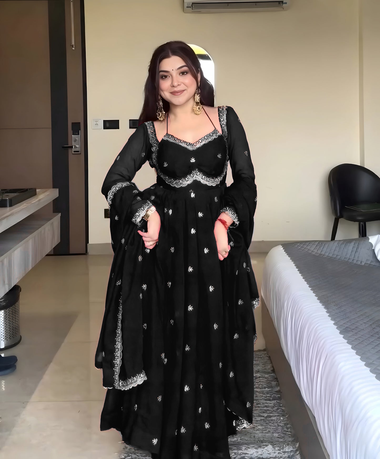 Black Embroidered Anarkali kurti set