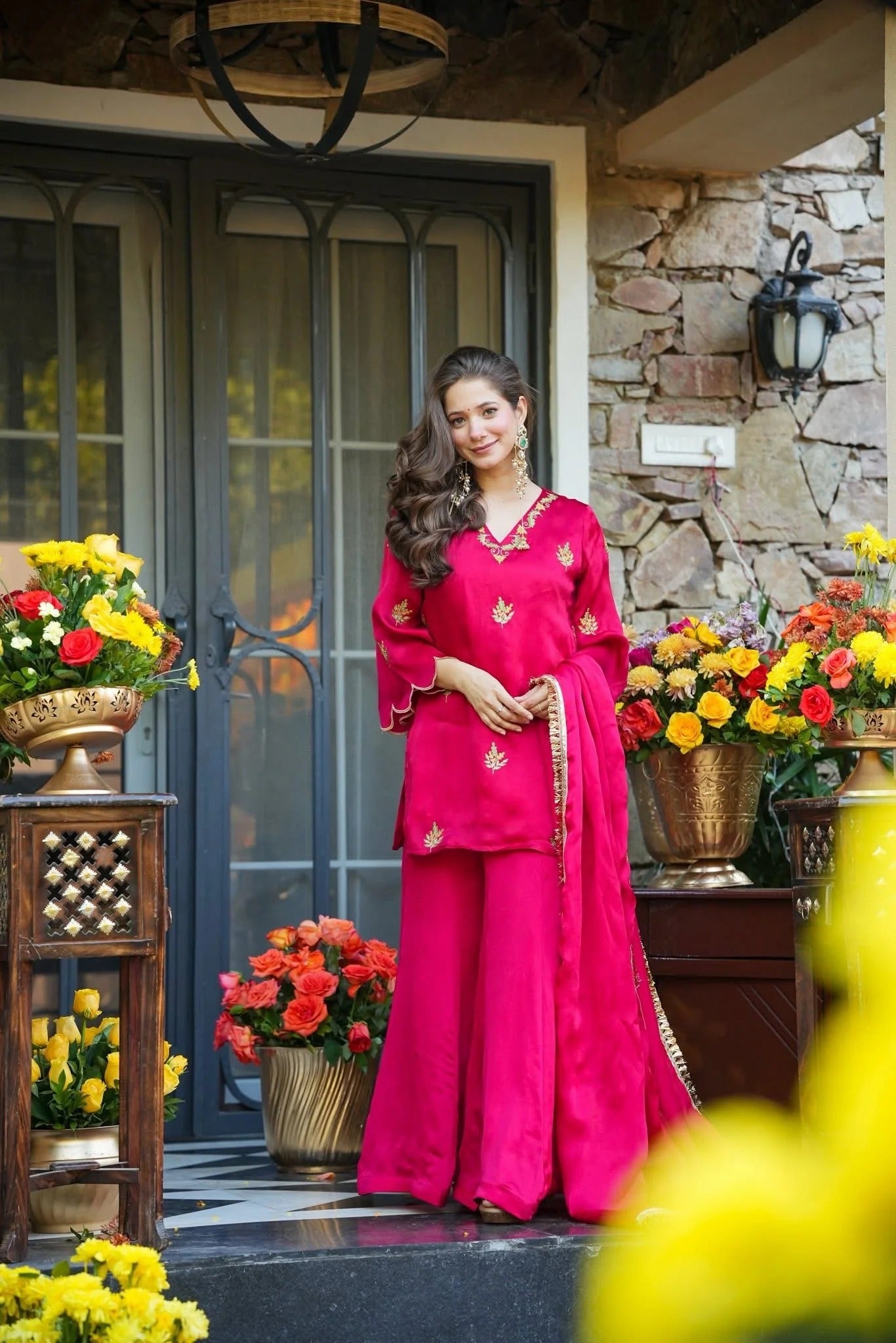 Rani Embroidered Frendy Silk Kurti Set with Dupatta
