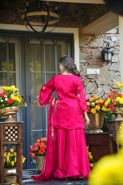 Rani Embroidered Frendy Silk Kurti Set with Dupatta