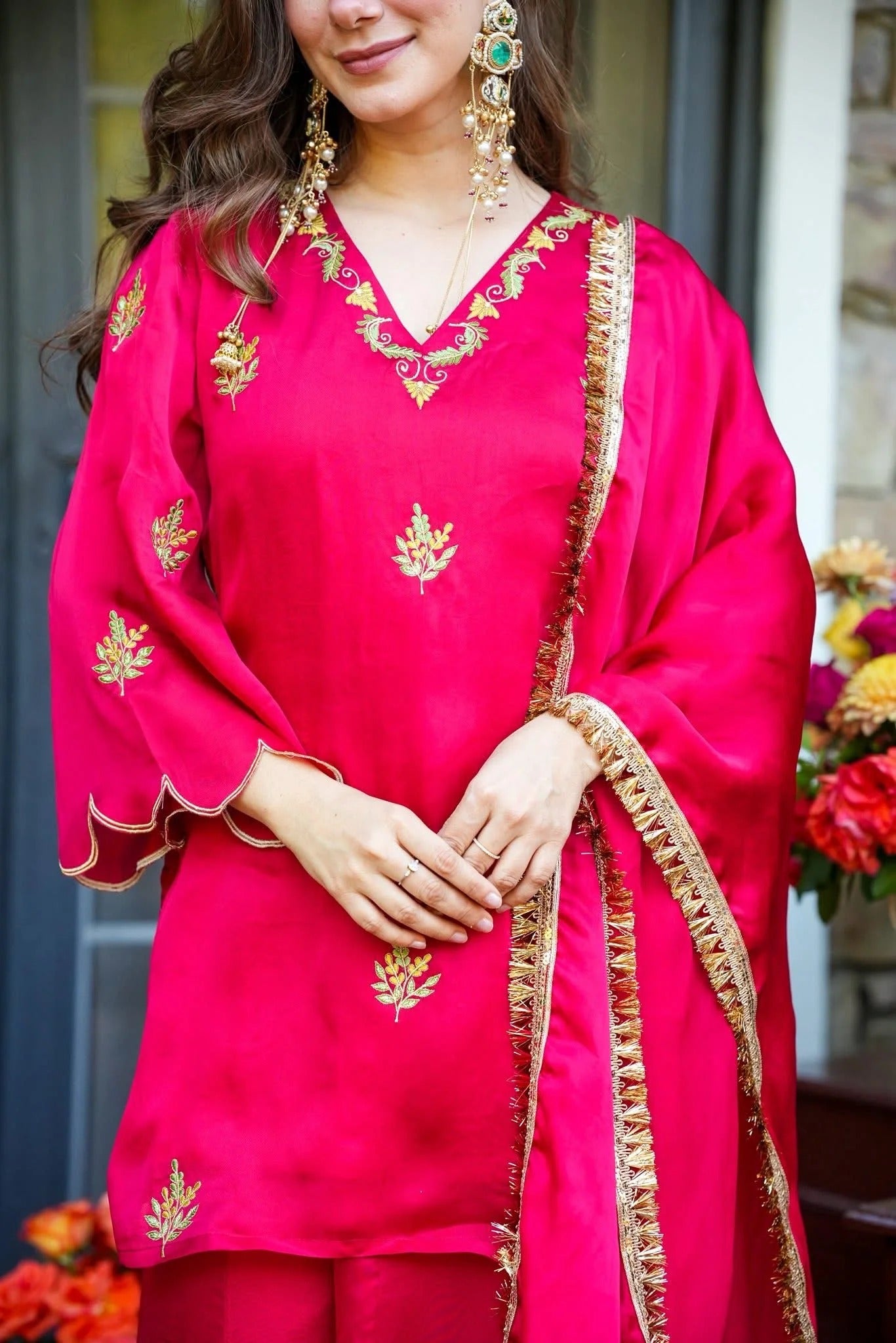 Rani Embroidered Frendy Silk Kurti Set with Dupatta