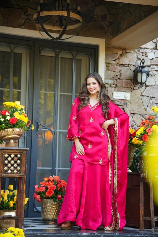 Rani Embroidered Frendy Silk Kurti Set with Dupatta