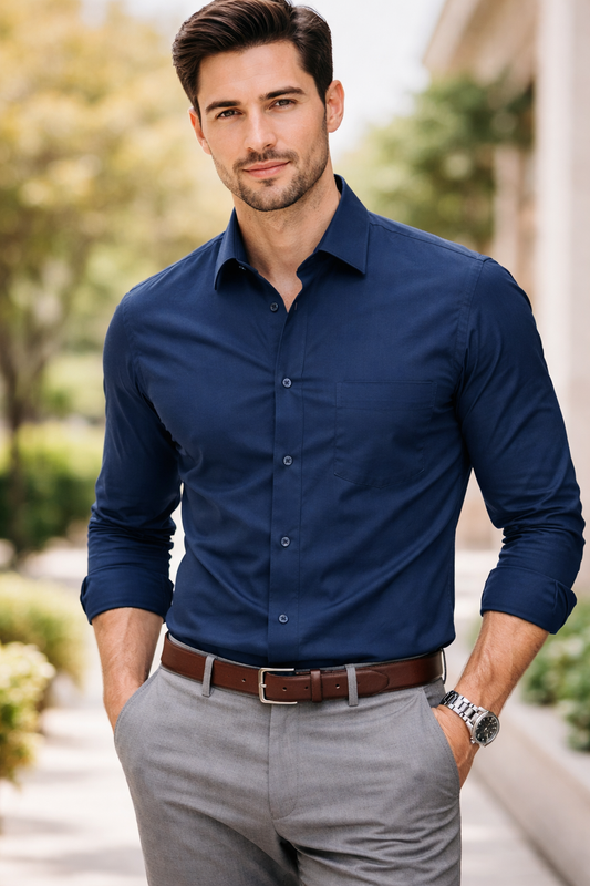 Men’s Navy Blue PC Cotton Blend Shirt