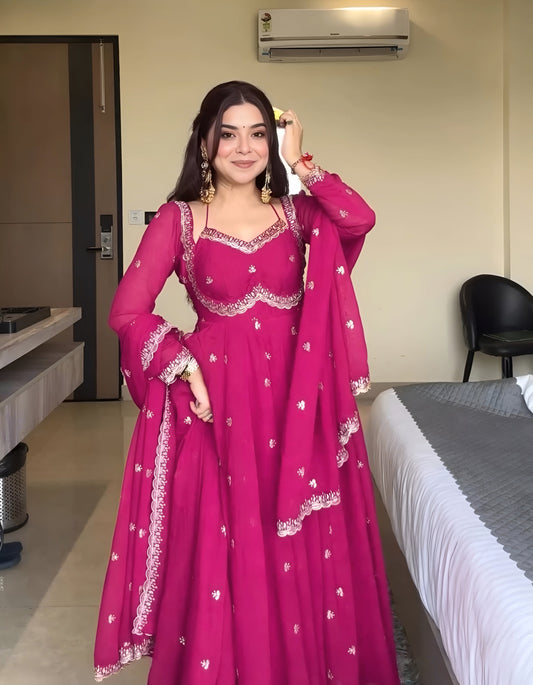 Pink Embroidered Anarkali Kurti Set